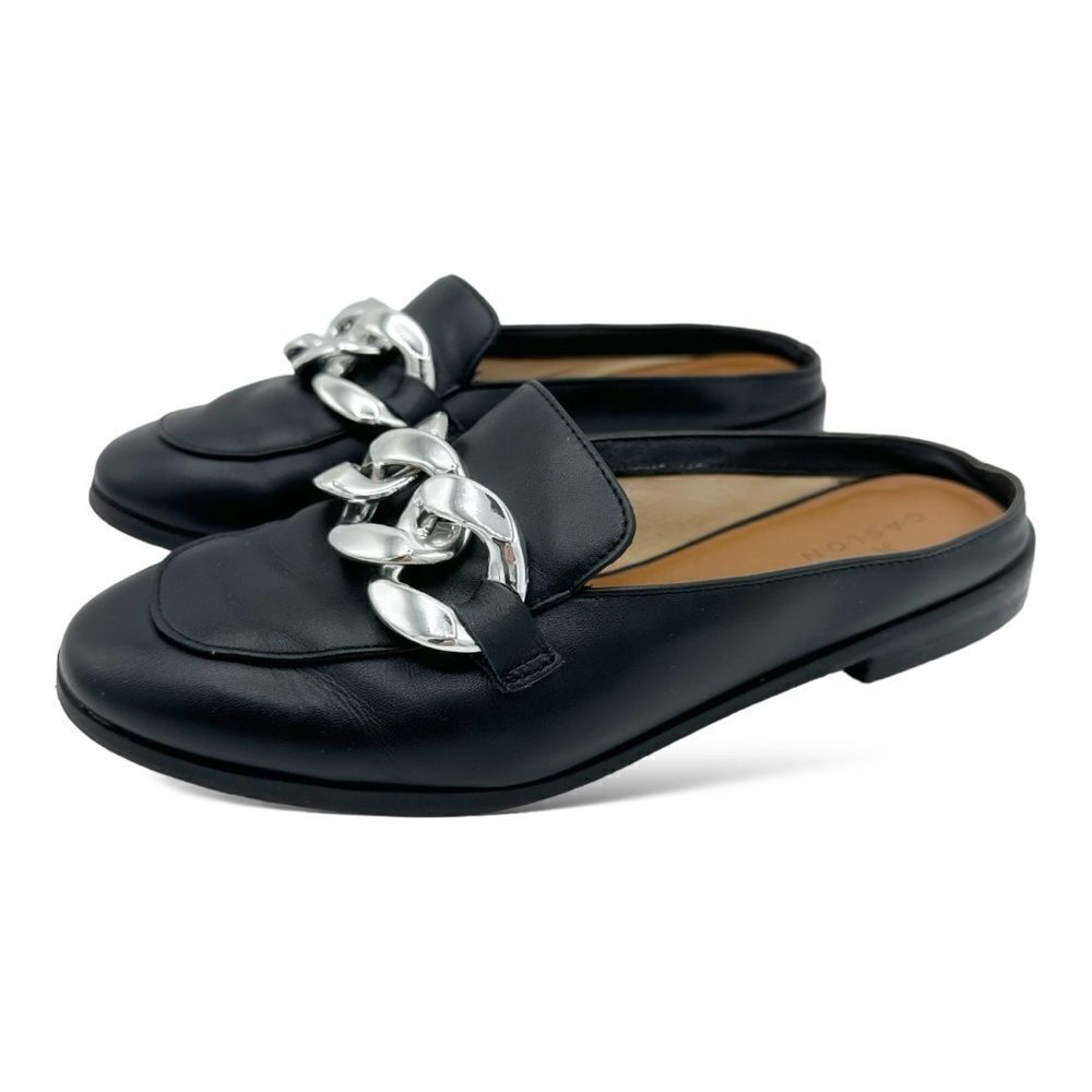 Caslon Women Shoes Mules Slide Black Leather Metal Chain Link Design Size 5